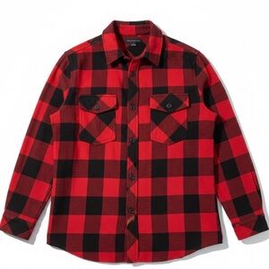 Sanctuary Women's Thick Red and Black Plaid Button Down Oversize Shacket